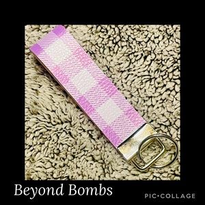 Purple & White Checkered Wristlet - Handmade